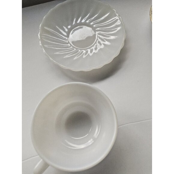 Vintage Anchor Hocking Vitrock Flower Embossed Milk Glass Tea Cup & Saucer  1935 - Picture 3 of 9